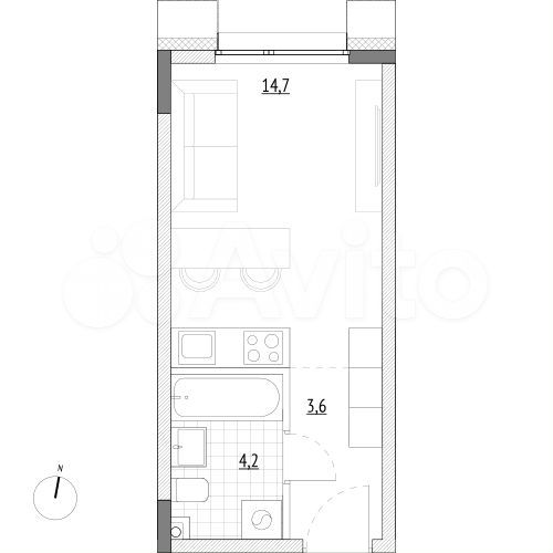 Апартаменты-студия, 22,5 м², 2/7 эт.