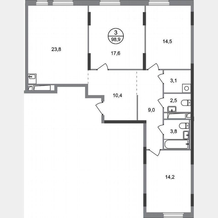 3-к. квартира, 98,9 м², 14/17 эт.
