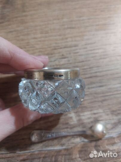 Солонка хрустальная с серебром