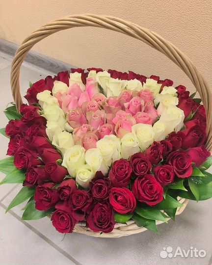 101 Роза, в корзине, доставка цветов