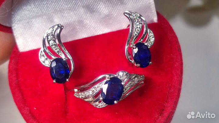 Комплект с сапфирами Мадагаскар, 16,5 р-р, 925