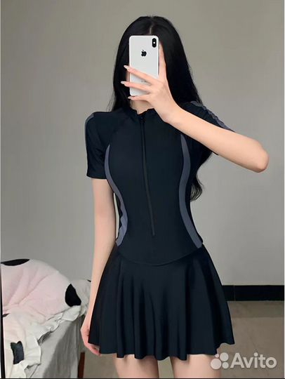 Купальник слитный с шортами и юбкой