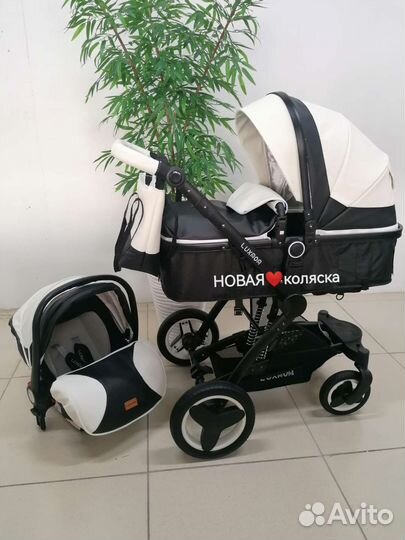 Новая коляска 3в1 Belecoo X6 NEW(чёрно-белая кожа)