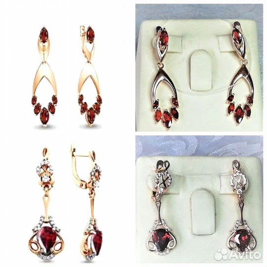 Серьги серебро гранат С252