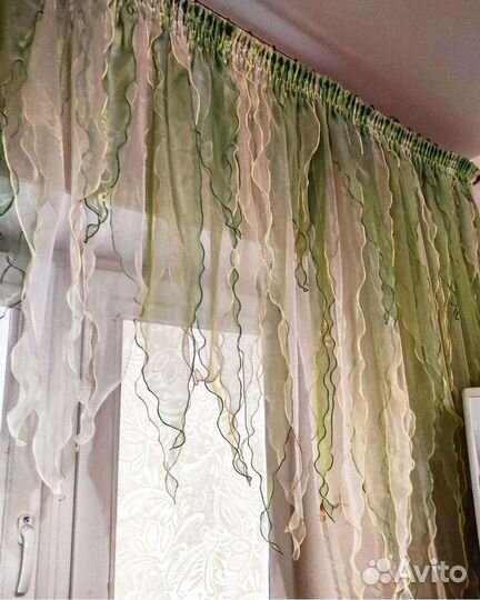 Шторы тюль с асимметричным ламбрекеном