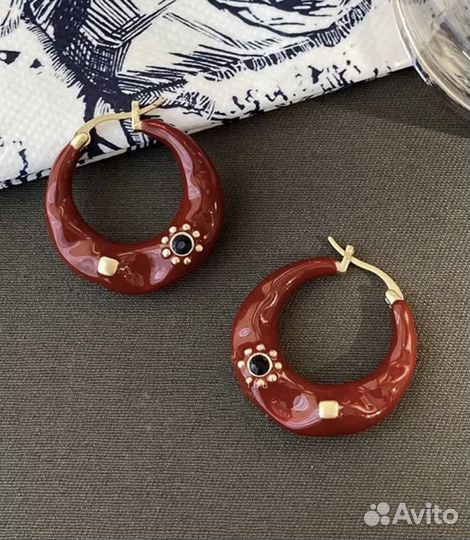 Серьги-конго(бордовая эмаль)