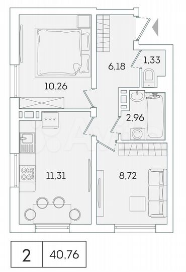 2-к. квартира, 40,8 м², 1/16 эт.