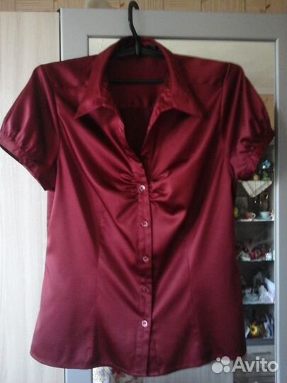 Блузка атласная с коротким рукавом, рубашка