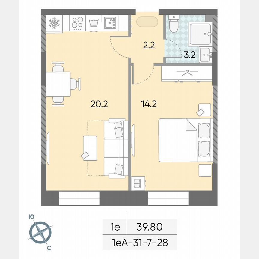 1-к. квартира, 39,8 м², 24/28 эт.