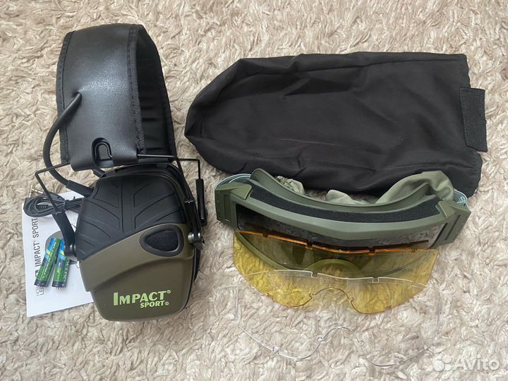 Активные наушники для стрельбы+ очки тактические