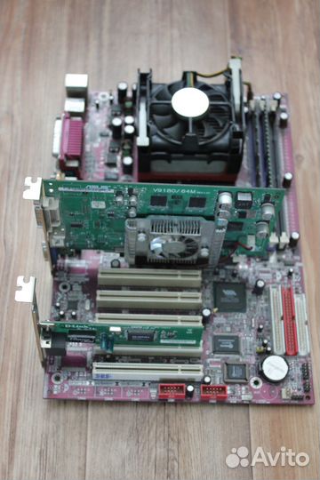 Комплект мать+проц+оперативка+видеокарта+сетевая
