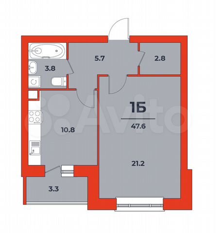 1-к. квартира, 47,6 м², 2/14 эт.
