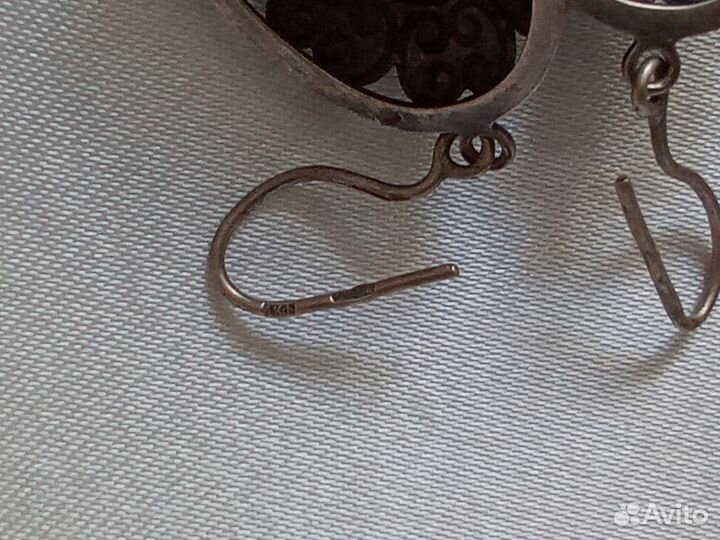 Старинные серебряные серьги 875 проба и кольцо