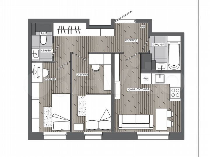 2-к. квартира, 43,4 м², 18/19 эт.