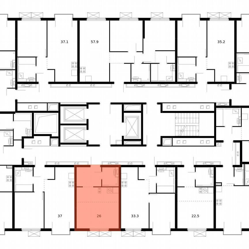 Квартира-студия, 26 м², 13/24 эт.