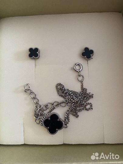 Ювелирный комплект серебро, клевер