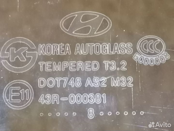 Стекло двери заднее правое Hyundai Elantra HD