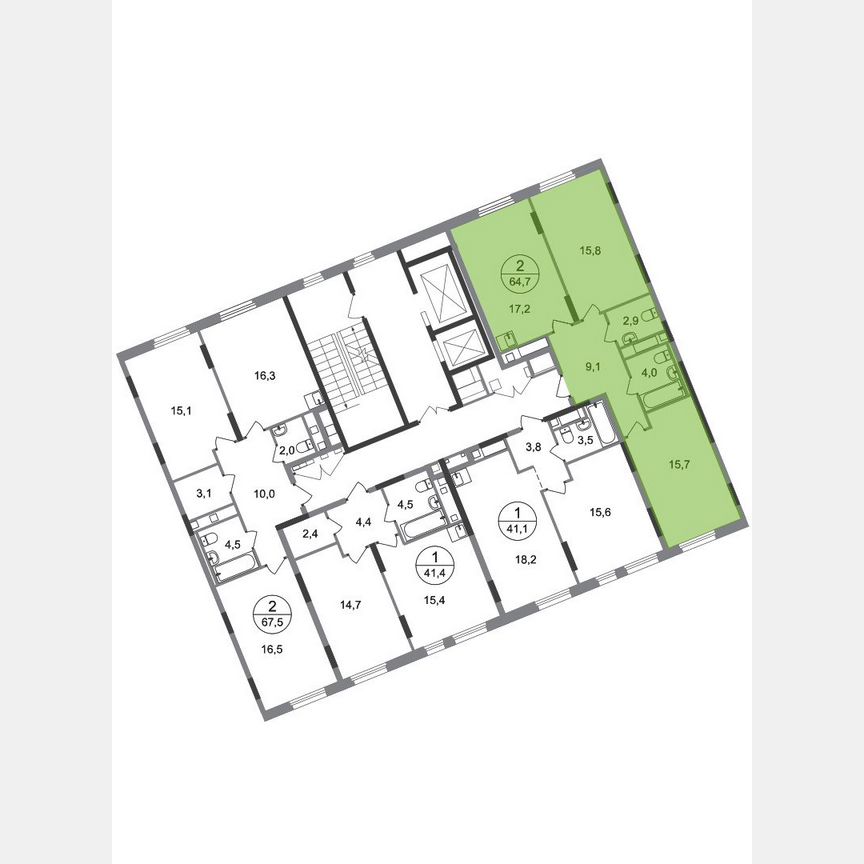 2-к. квартира, 64,7 м², 13/17 эт.