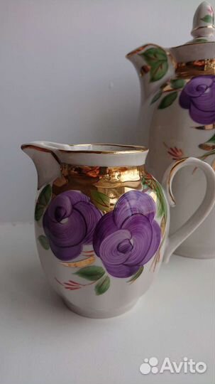 Предметы кофейного сервиза Дулево, розы, агашки