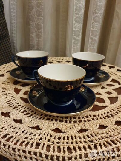 Сервиз чайный, чашки кобальт лфз