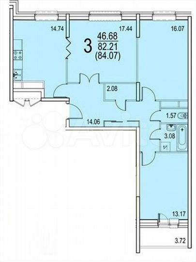 3-к. квартира, 84,1 м², 9/17 эт.