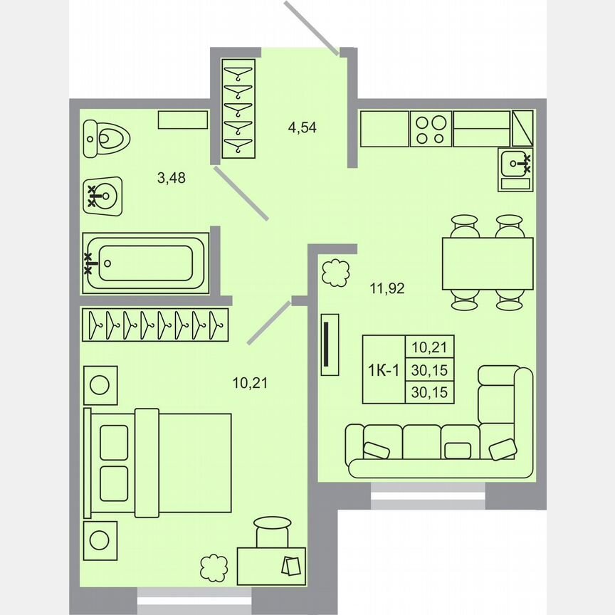 1-к. квартира, 30,2 м², 1/17 эт.