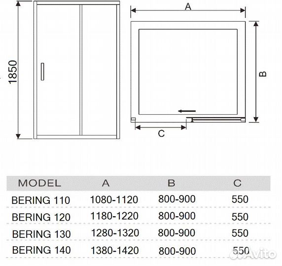 Душевая дверь в нишу river bering 130 мт 130x185 П