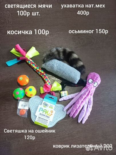 Игрушки, лакомство, поводок для собак