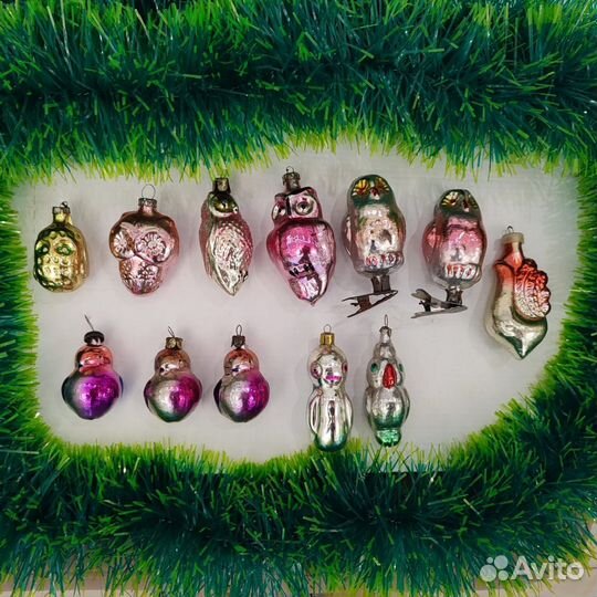 Елочные игрушки СССР, Совы, Снегири и др