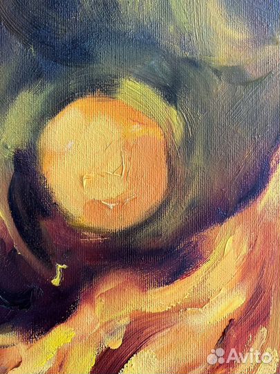 Картина маслом ночь луна девушка оригинальная