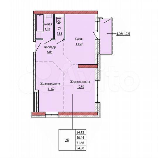 2-к. квартира, 50,7 м², 4/27 эт.