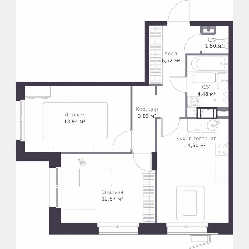 2-к. квартира, 57,7 м², 4/11 эт.