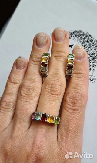 Серебряный гарнитур серьги кольцо