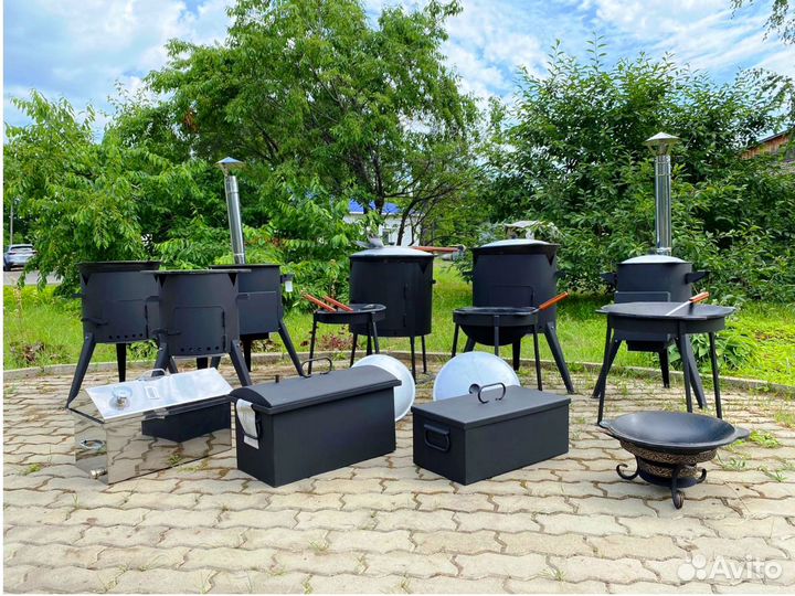 Казан чугунный, печь под казан, садж, шумовка