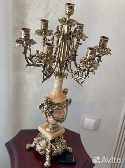 Набор для камина часы + канделябры 2 шт бронза