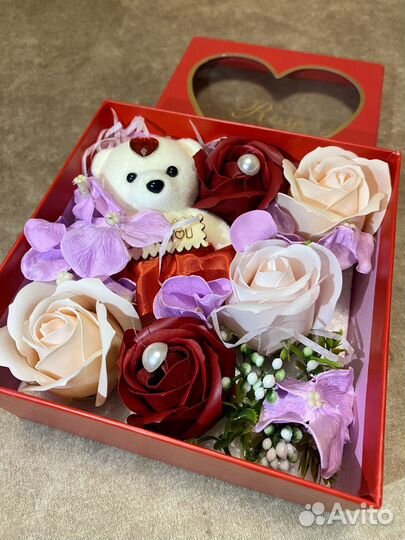 Мыльные розы в коробке маме сестре девушке жене