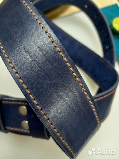 Ремень кожаный синий XXL