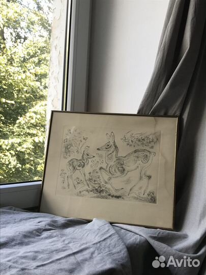 Картина Офорт Лани 1971г СССР Фролов В.А