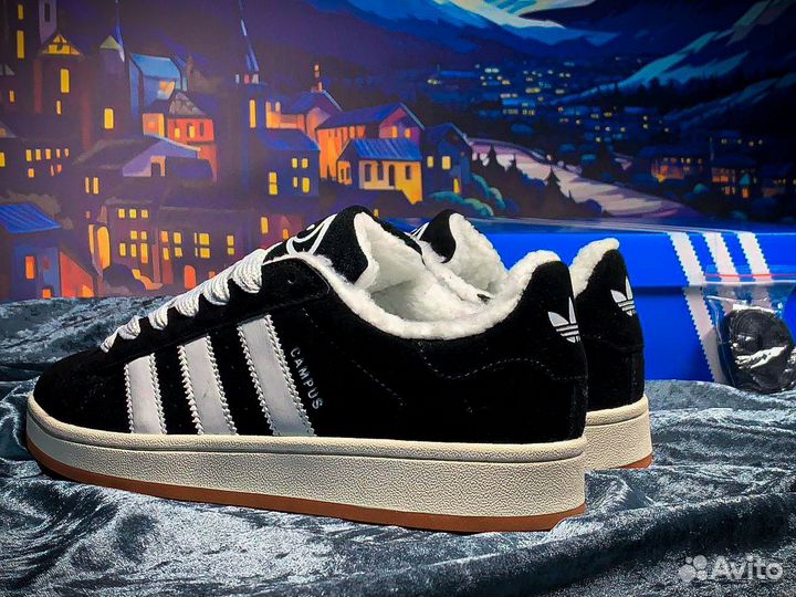 Adidas campus черные зимние кроссовки