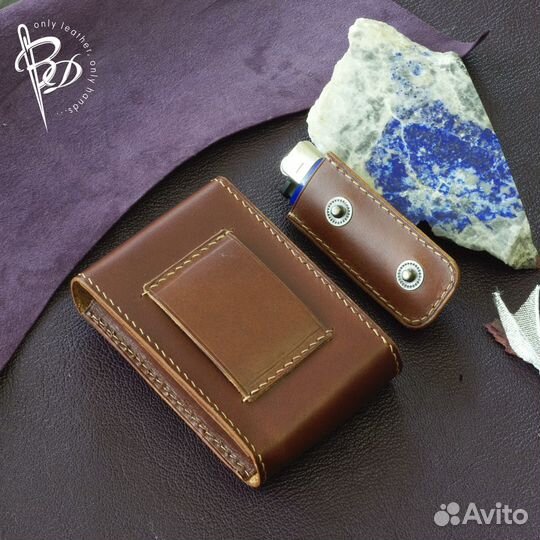 Чехол для пачки сигарет, зажигалки. Кожа. Handmade