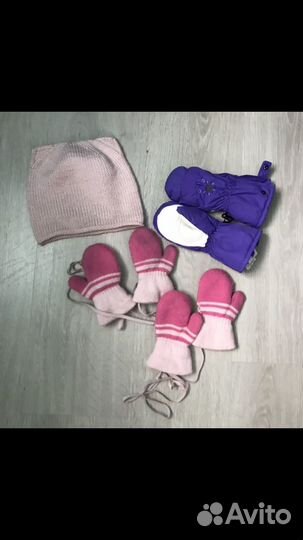 2 пары варежек и шапка 2-4 года