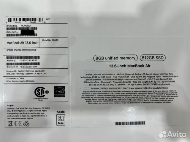 MacBook Air 13’’ (M2, 2022) 8Gb, 512Gb Space Gray объявление продам
