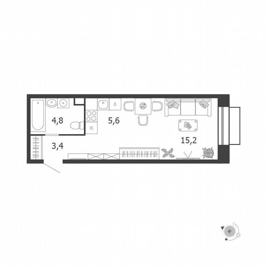 Квартира-студия, 28,2 м², 12/15 эт.