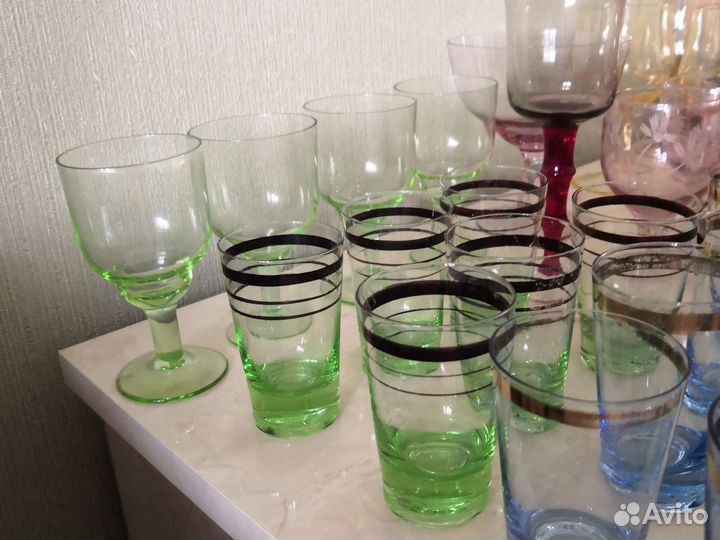 Рюмки цветное стекло, синее, розовое СССР