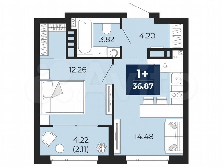 1-к. квартира, 36,9 м², 12/21 эт.