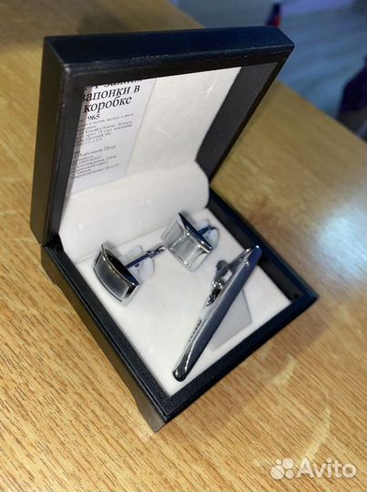 Зажим для галстука + запонки в коробке