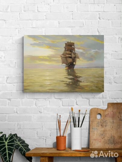 Картина Парусник на море на волнах 70х50 см