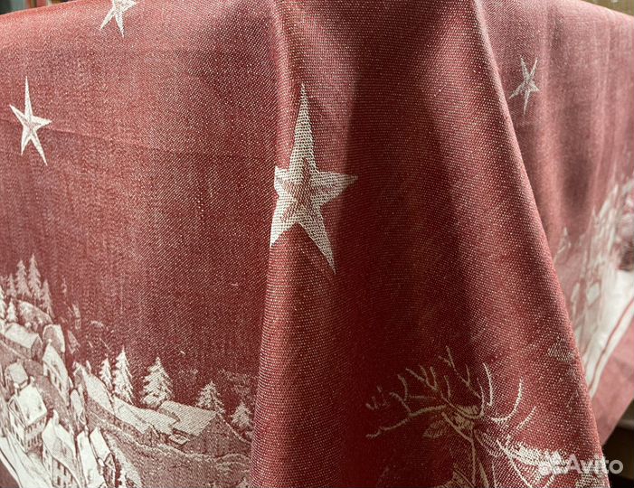 Скатерть новогодняя лен/хлопок длина до 366 см