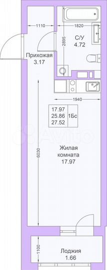 Квартира-студия, 27,5 м², 21/25 эт.