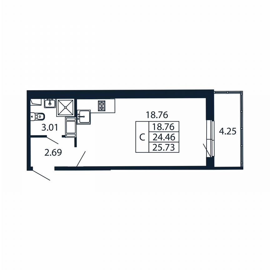 Квартира-студия, 28,7 м², 5/12 эт.